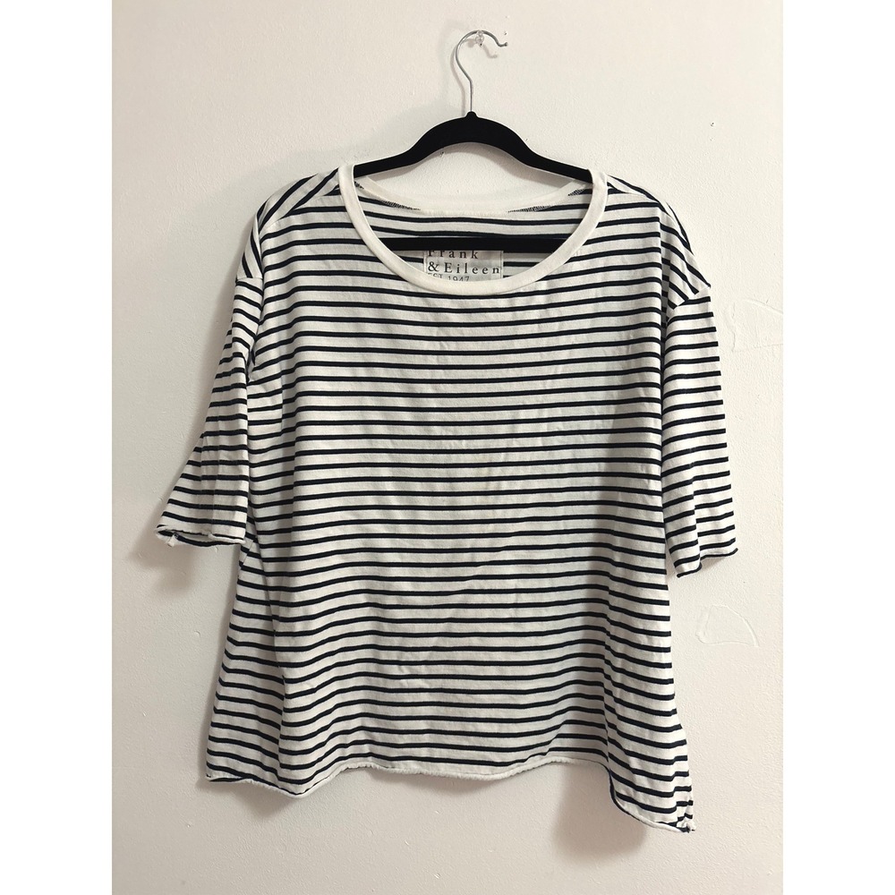 Frank & Eileen Tee Lab Striped Boxy Cotton T-Shirt Black White LAB200EJ L Preppy